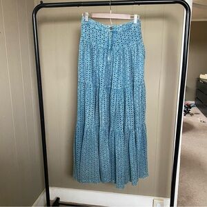 Oli & Hali Blue Eyelet Tiered Maxi Skirt